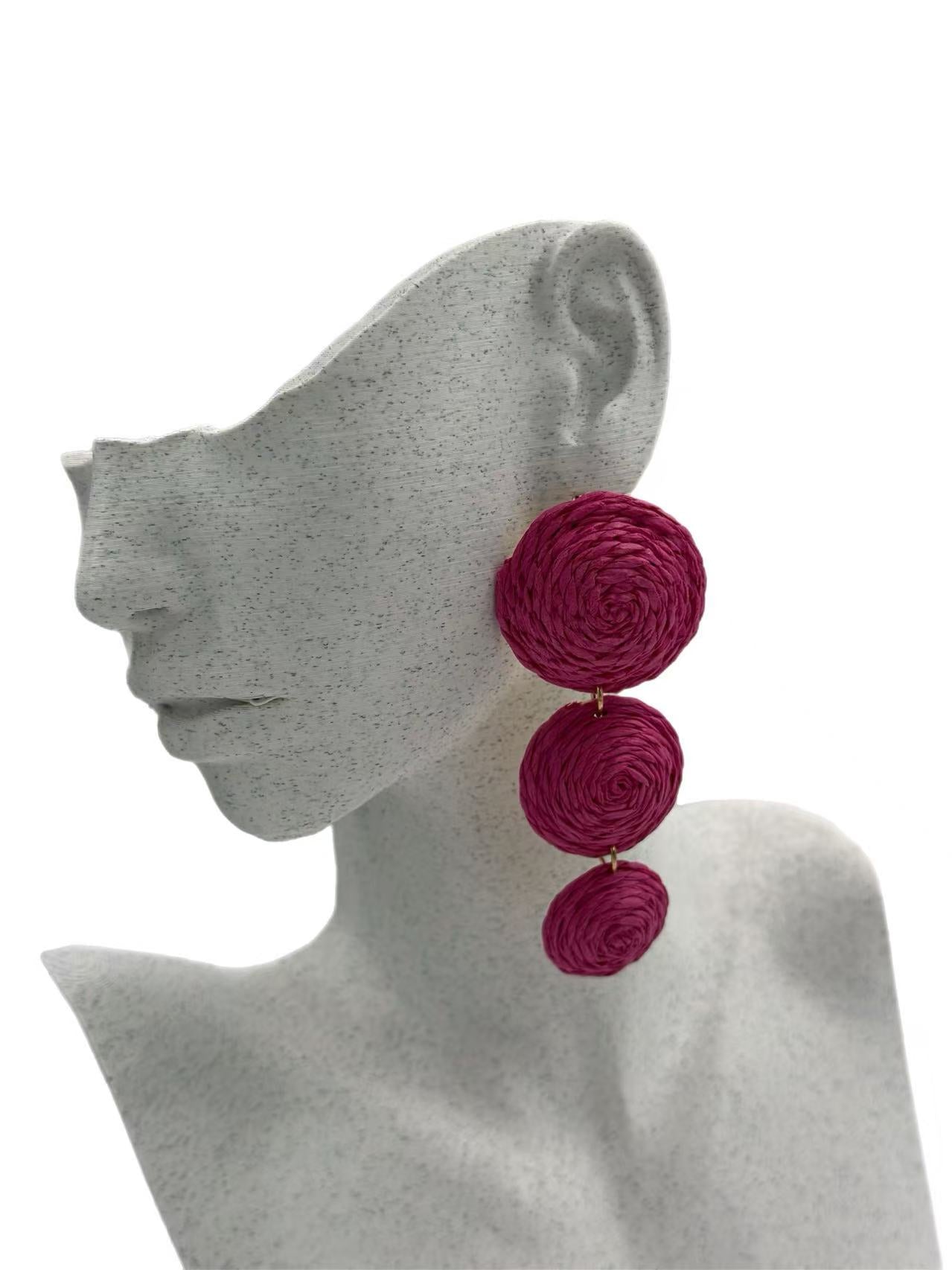 Triple Raffia Spiral Drop Earrings – Vibrant Boho Collection