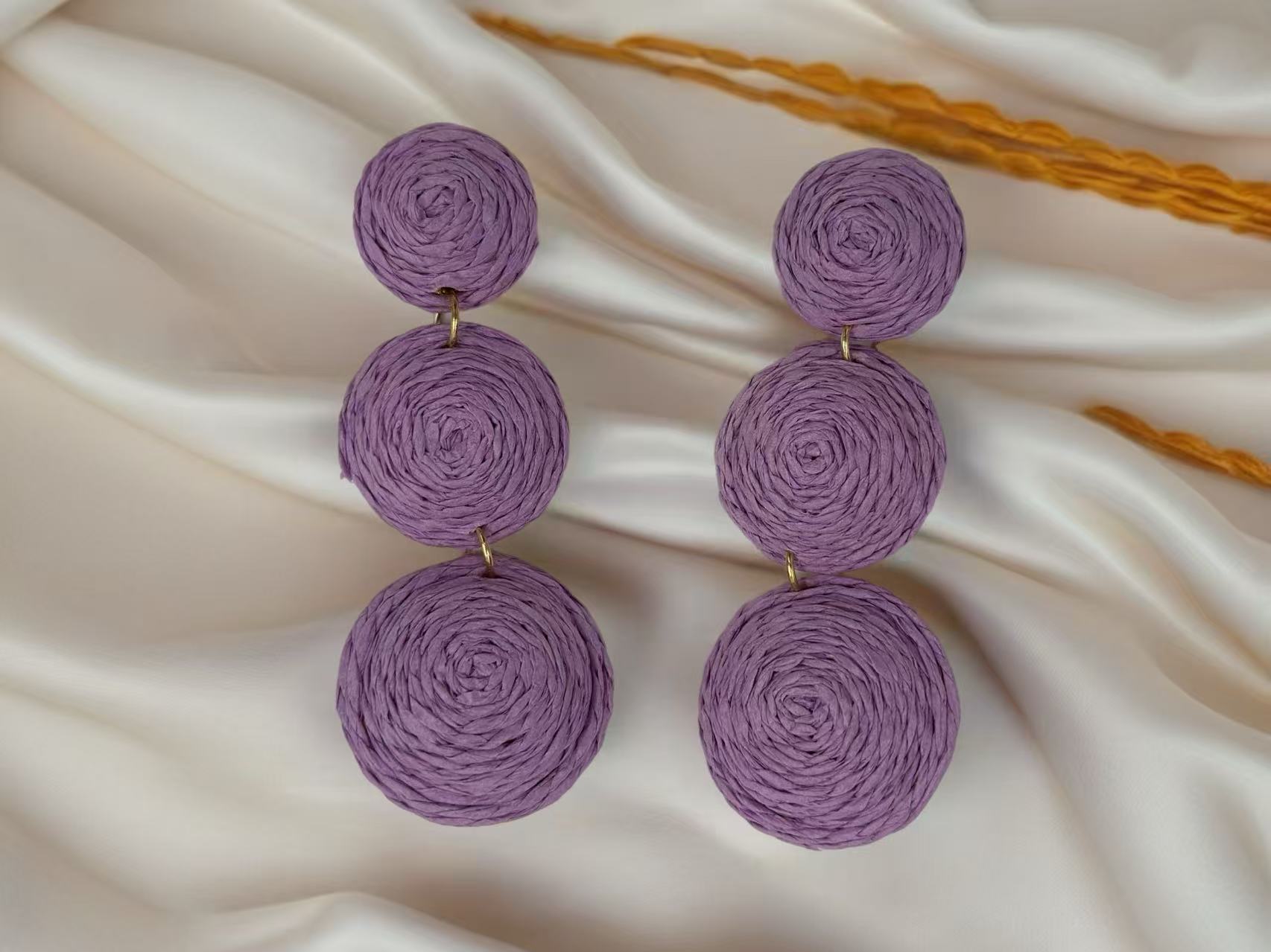 Triple Raffia Spiral Drop Earrings – Vibrant Boho Collection