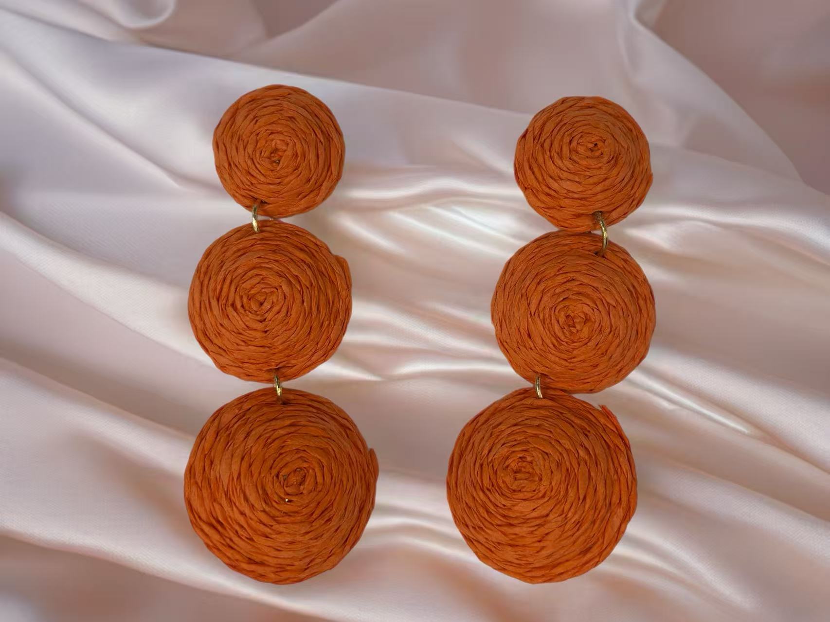 Triple Raffia Spiral Drop Earrings – Vibrant Boho Collection