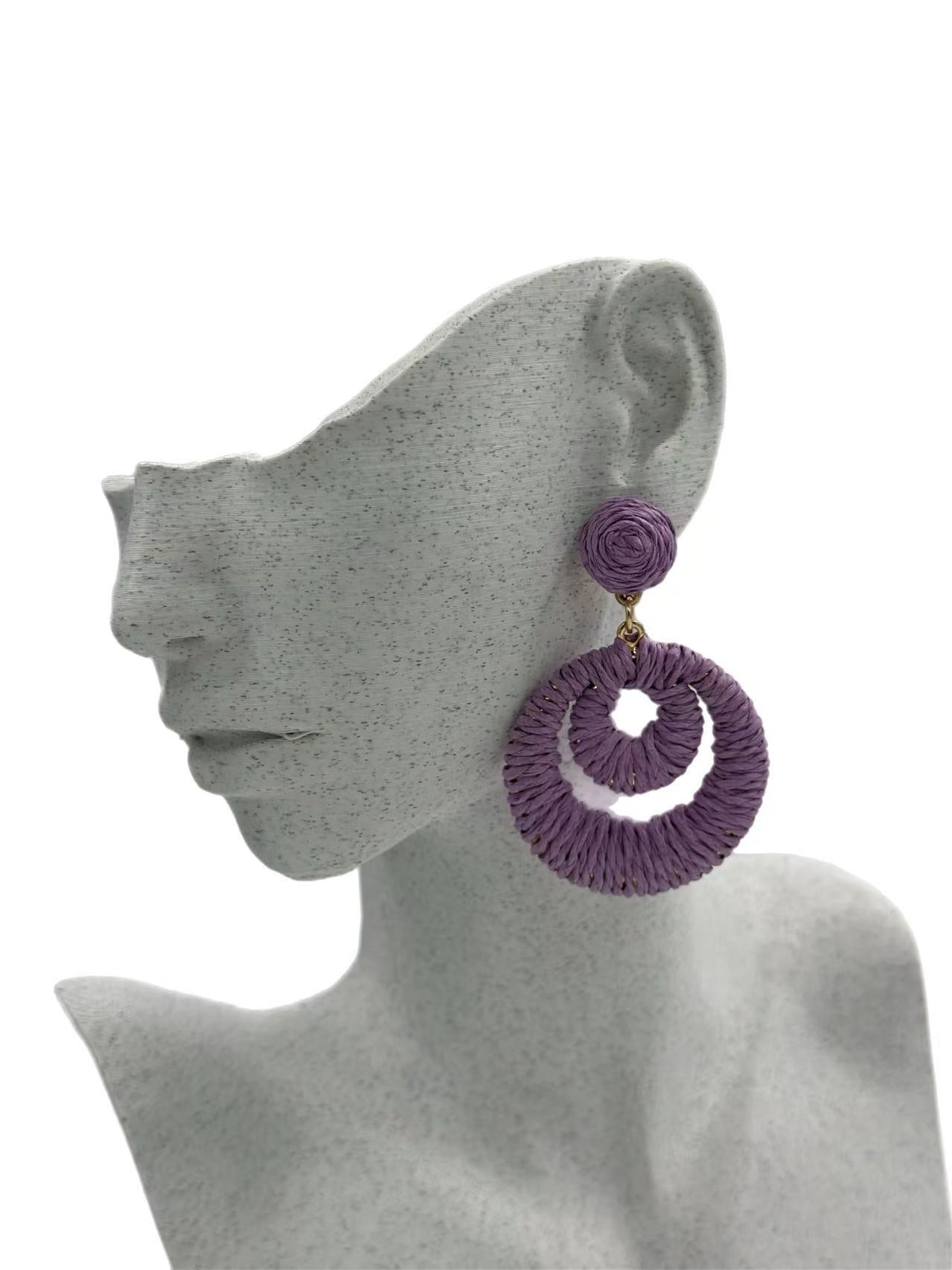 Double Hoop Raffia Statement Earrings – Handmade Boho Vibes