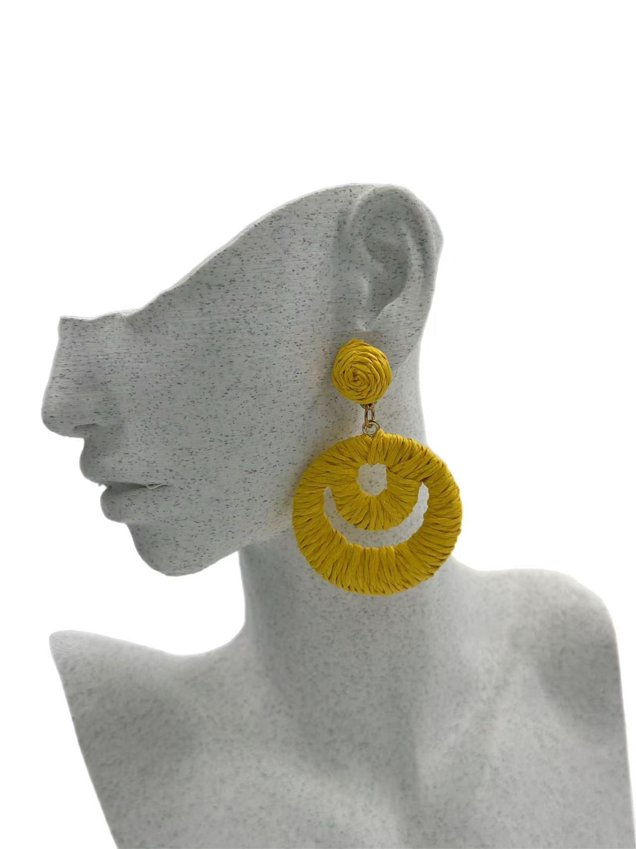 Double Hoop Raffia Statement Earrings – Handmade Boho Vibes