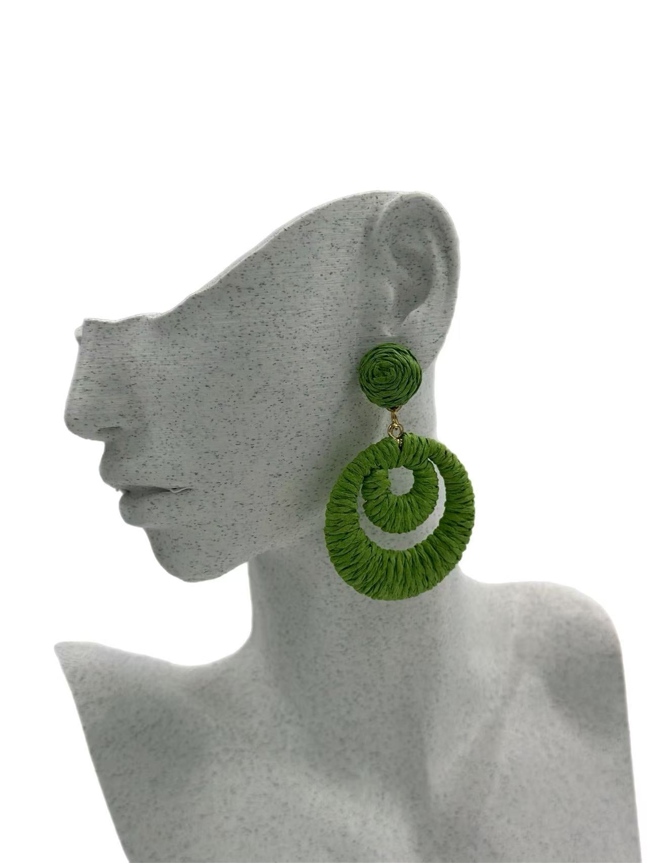 Double Hoop Raffia Statement Earrings – Handmade Boho Vibes