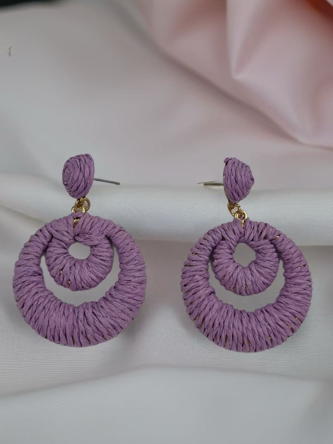 Double Hoop Raffia Statement Earrings – Handmade Boho Vibes
