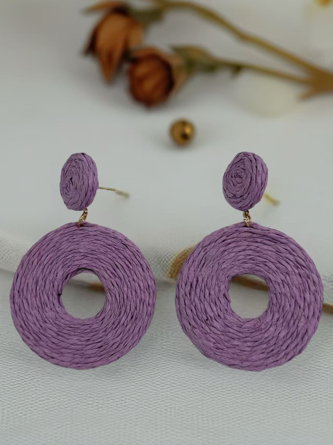 Lavender Raffia Circle Statement Earrings