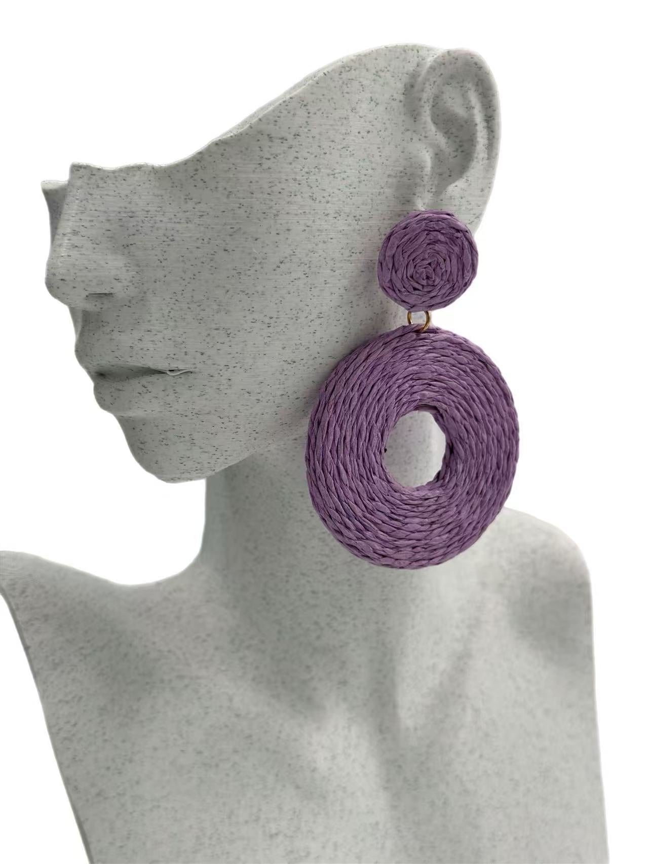 Lavender Raffia Circle Statement Earrings