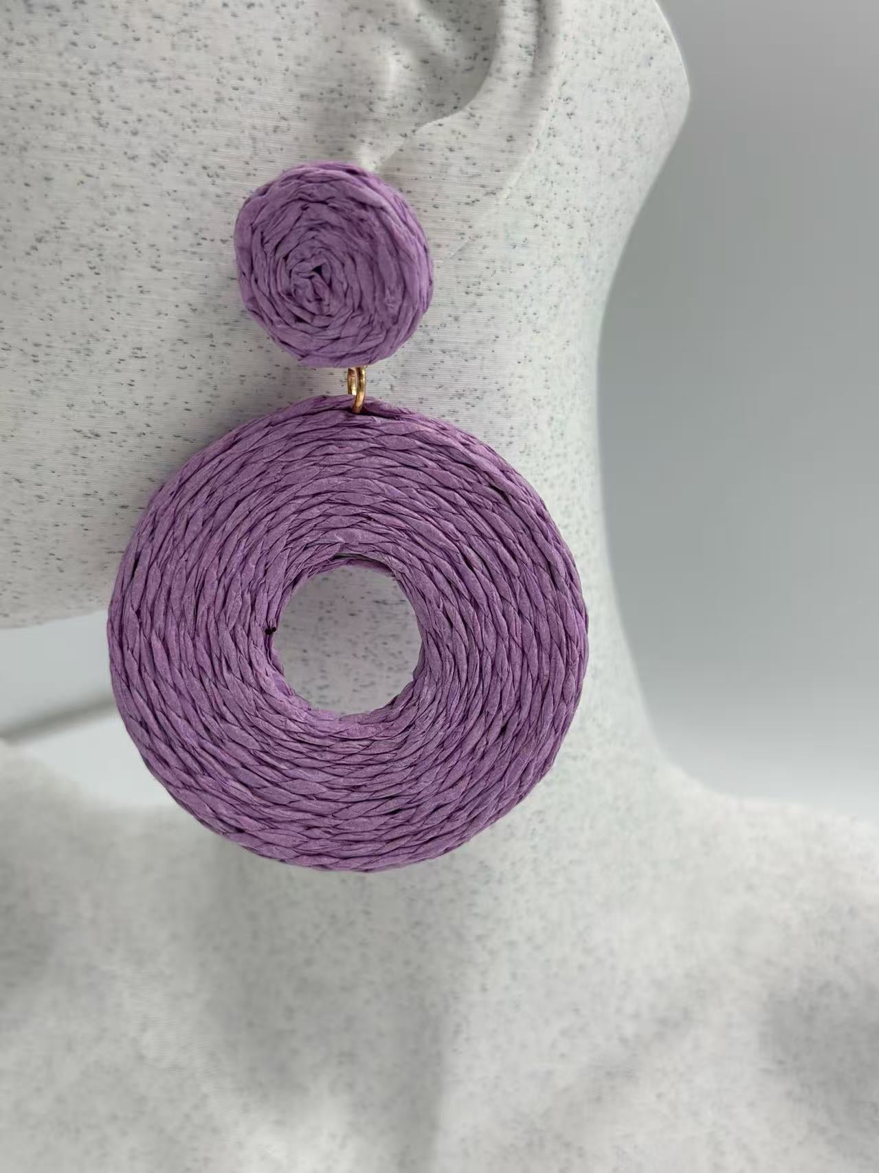 Lavender Raffia Circle Statement Earrings