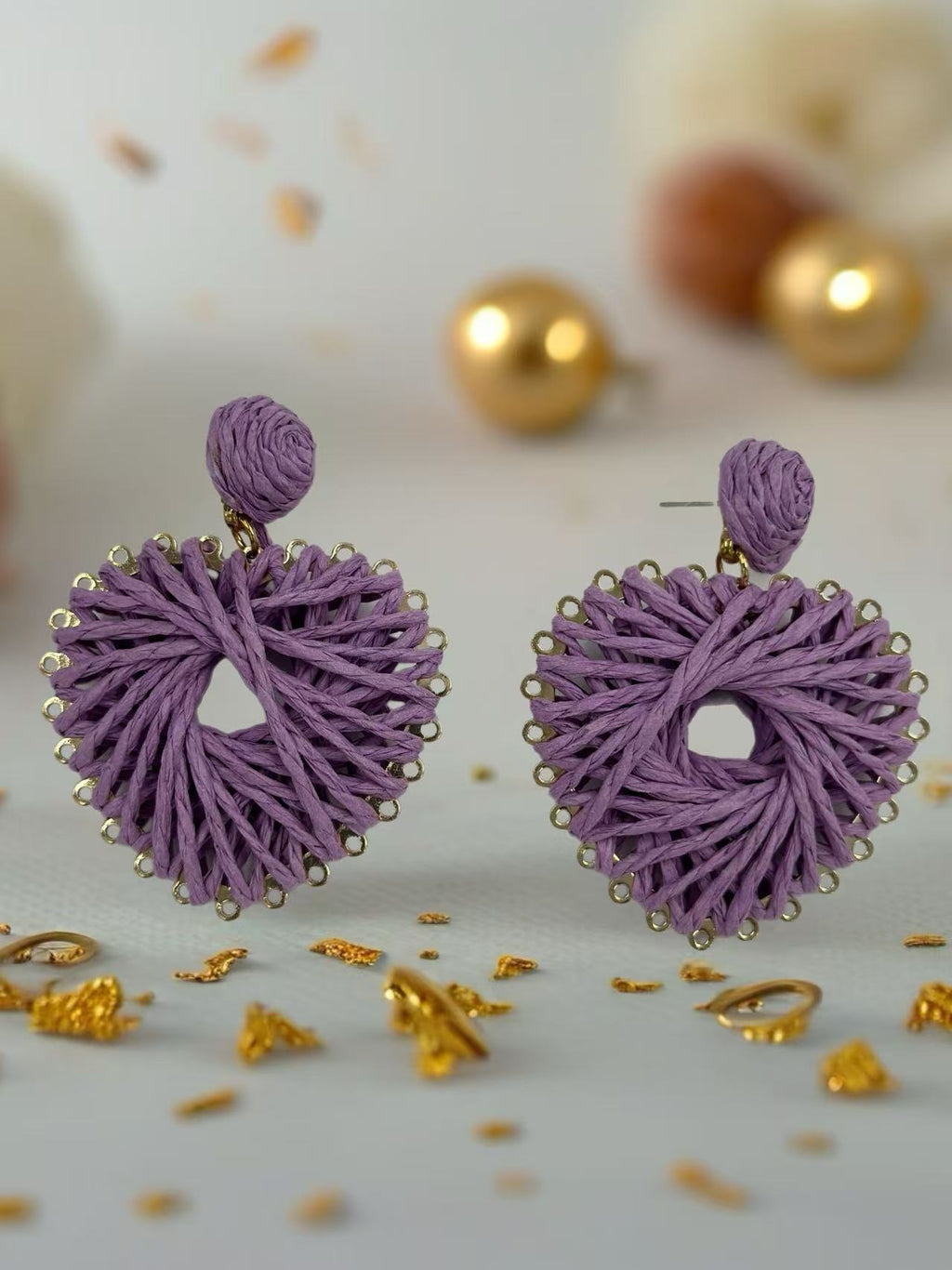 Lavender Woven Starburst Raffia Earrings
