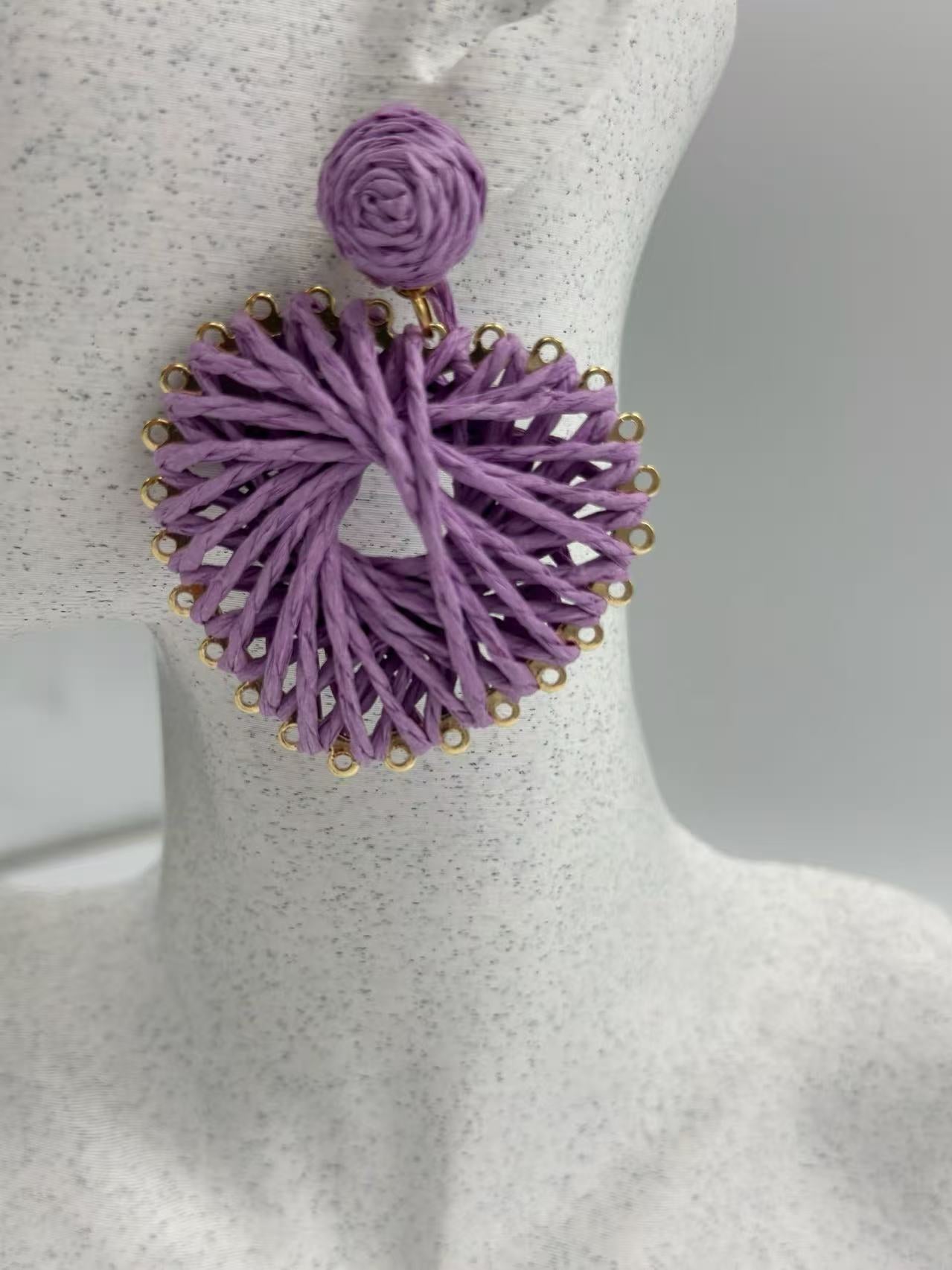 Lavender Woven Starburst Raffia Earrings