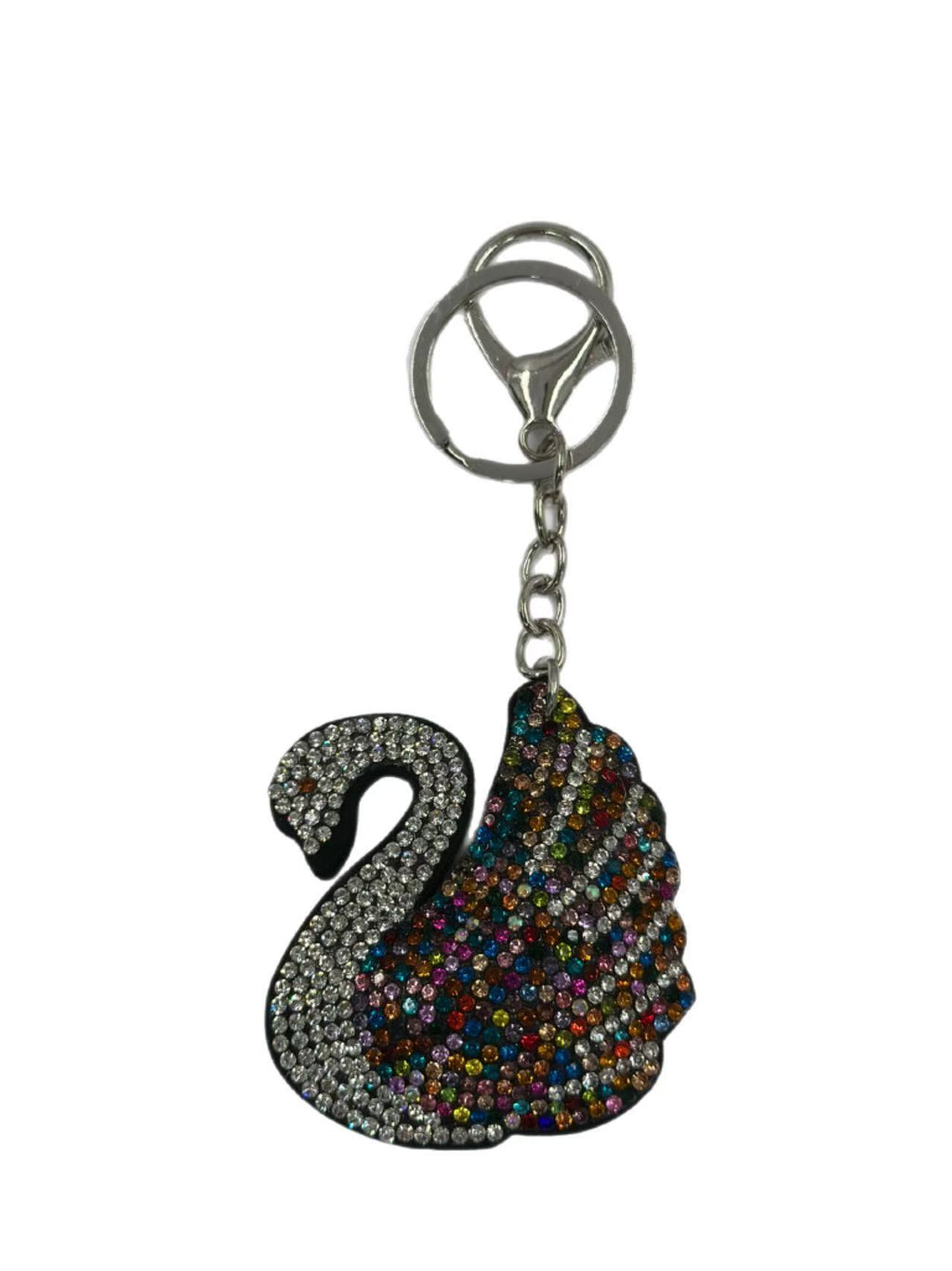 Rainbow Crystal Swan Keychain – Colorful Sparkling Rhinestone Bag Charm & Key Ring
