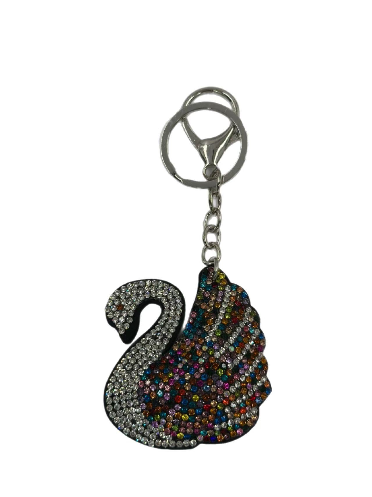 Rainbow Crystal Swan Keychain – Colorful Sparkling Rhinestone Bag Charm & Key Ring