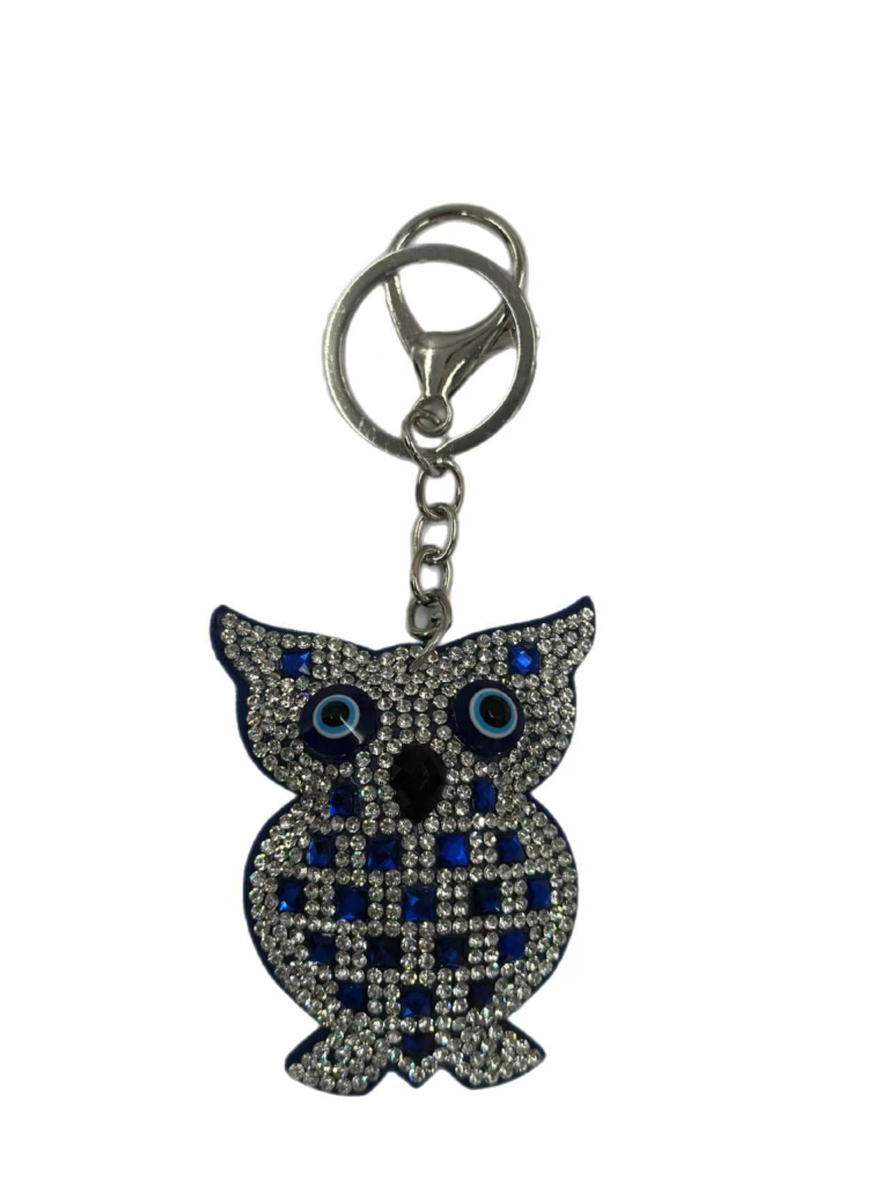 Crystal Owl Keychain – Sparkling Blue Rhinestone Wisdom Bag Charm & Key Ring