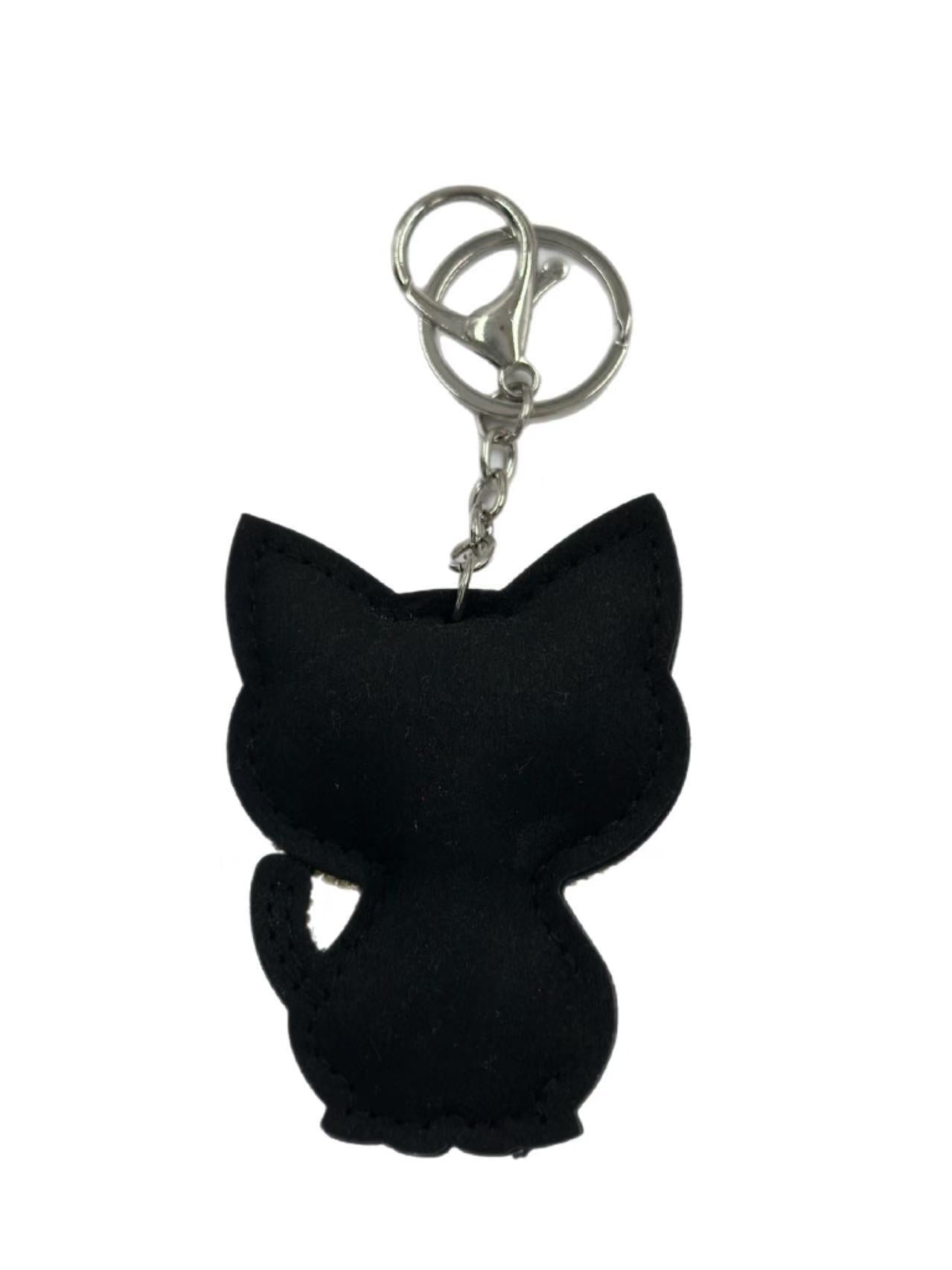 Crystal Rhinestone Cat Keychain – Sparkling Kitty Charm with Red Bow Tie