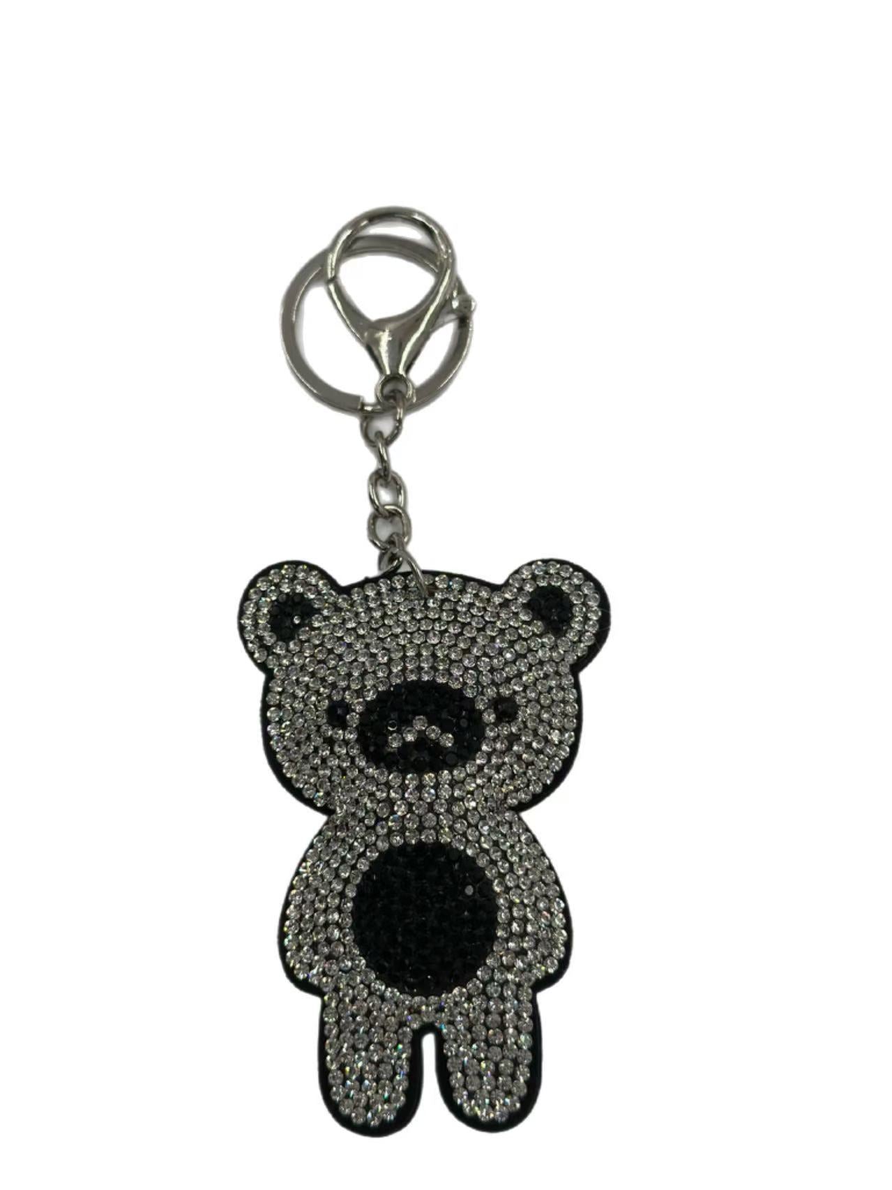 Crystal Rhinestone Bear Keychain – Sparkling Teddy Charm in Black & Silver