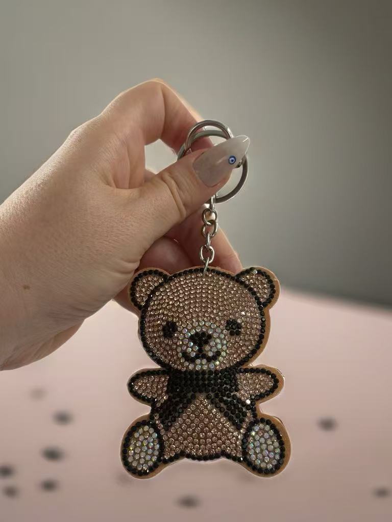 Brown Rhinestone Teddy Bear Keychain – Cute Sparkling Charm