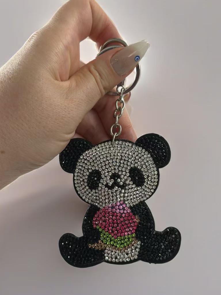 Crystal Panda Keychain with Ice Cream Design