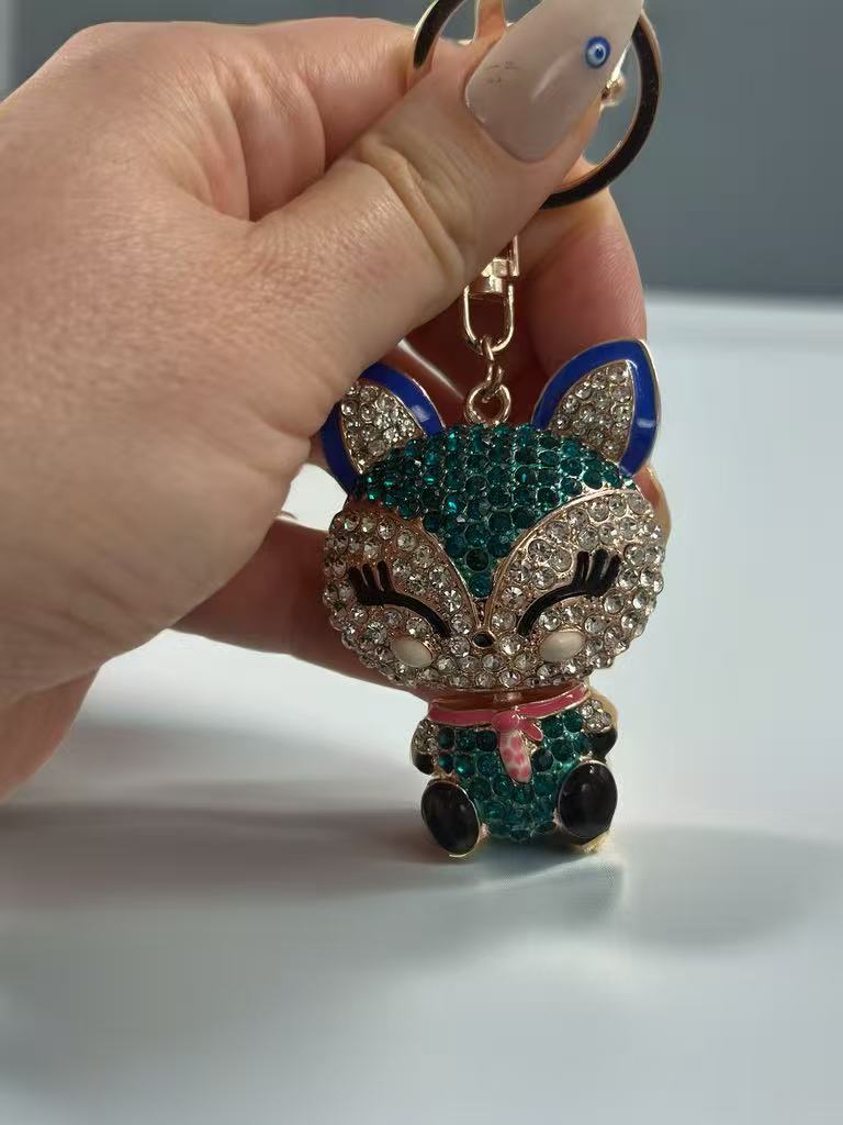 Crystal Fox Keychain – Cute Animal Charm with Rhinestones and Enamel