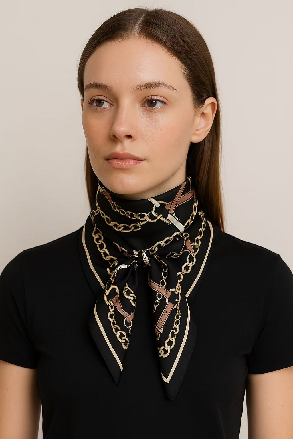 Black Equestrian Key Motif Scarf