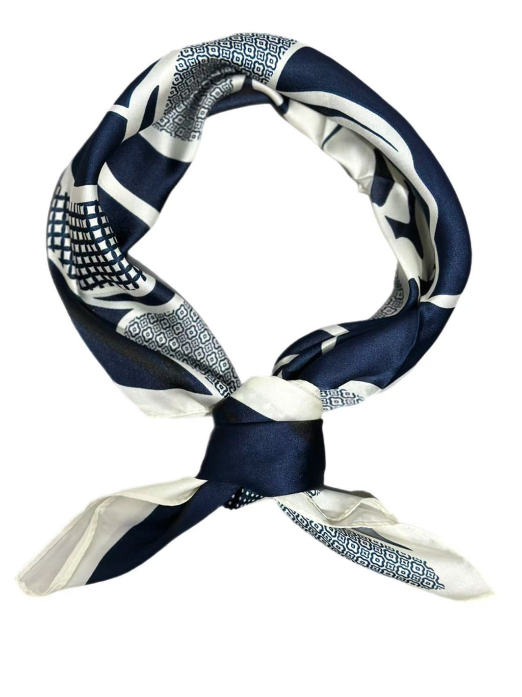 Navy Blue Floral Graphic Scarf with Bold Rose Motif