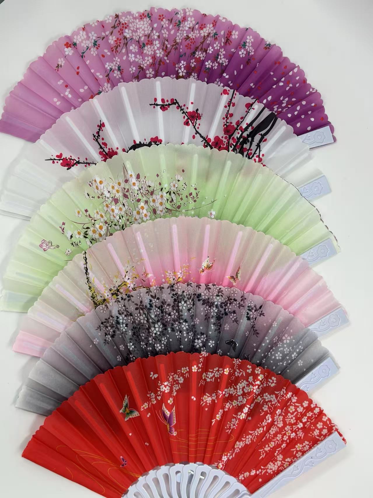 Elegant Floral Hand Fans – Set of 6 Traditional Asian Designs
