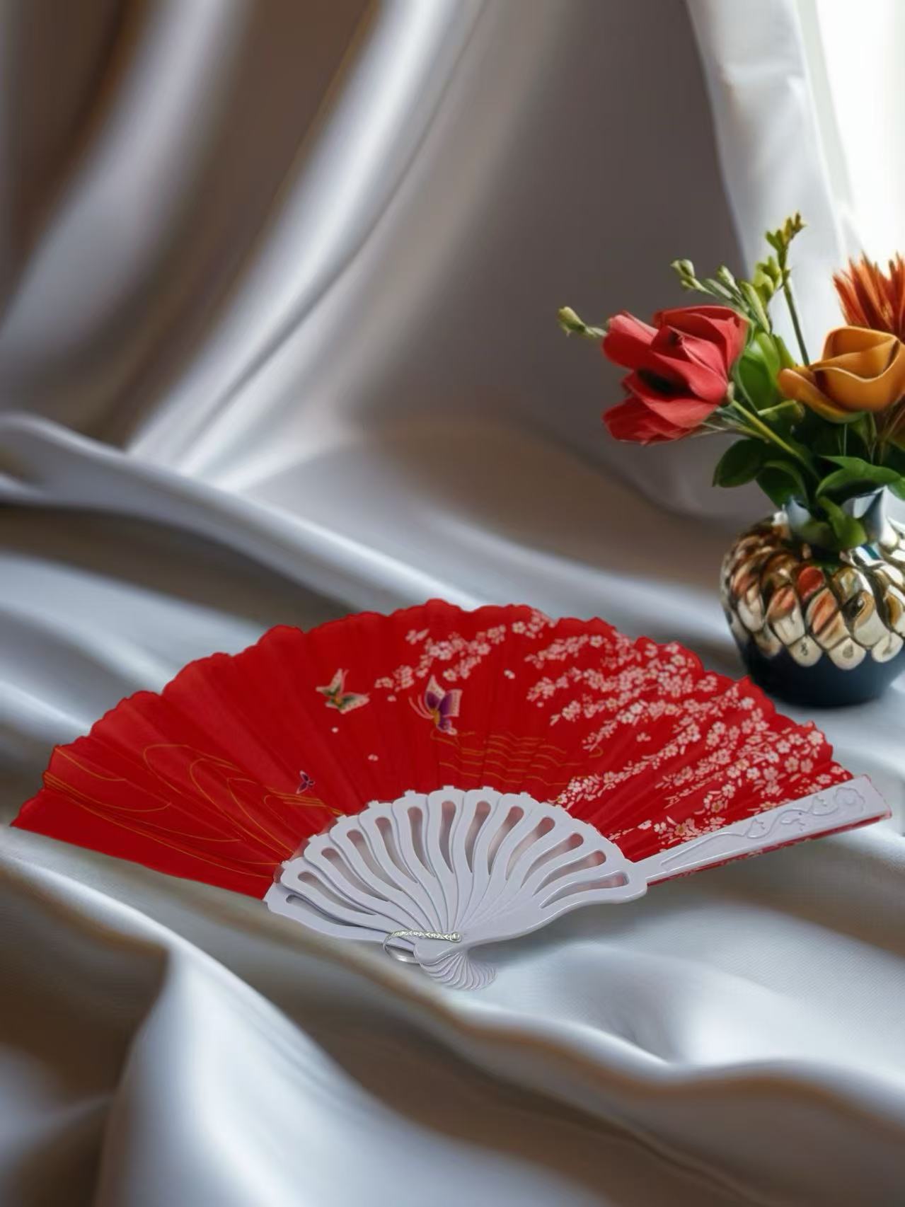 Elegant Floral Hand Fans – Set of 6 Traditional Asian Designs