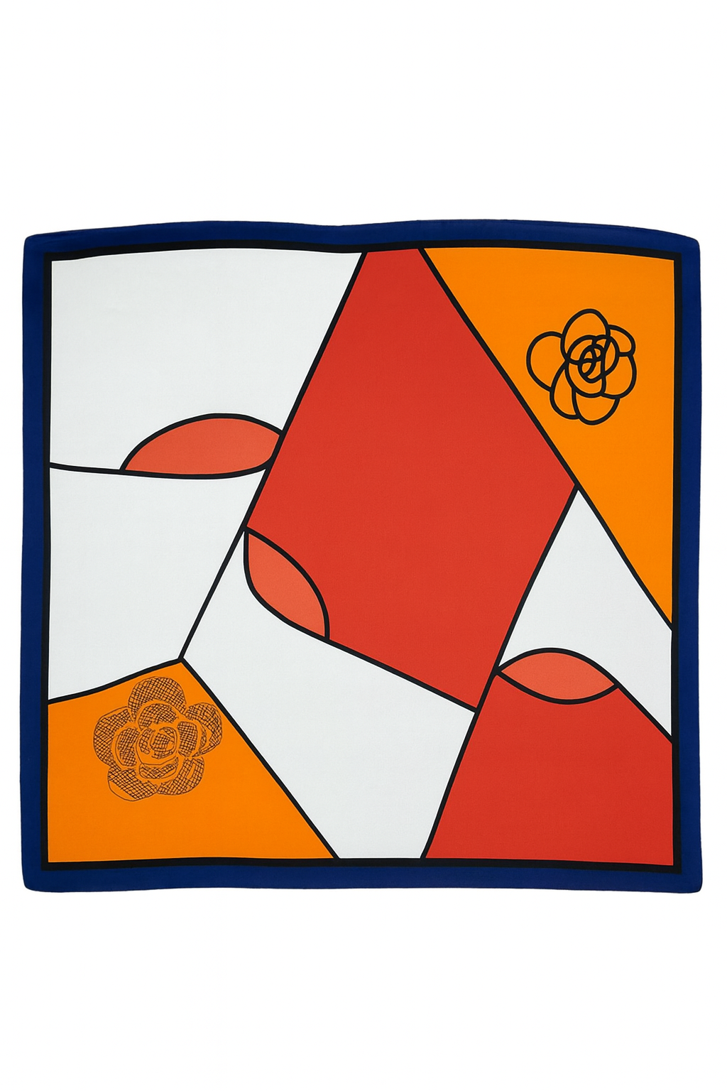 Geometric Floral Pattern Scarf in Orange, Red, and White
