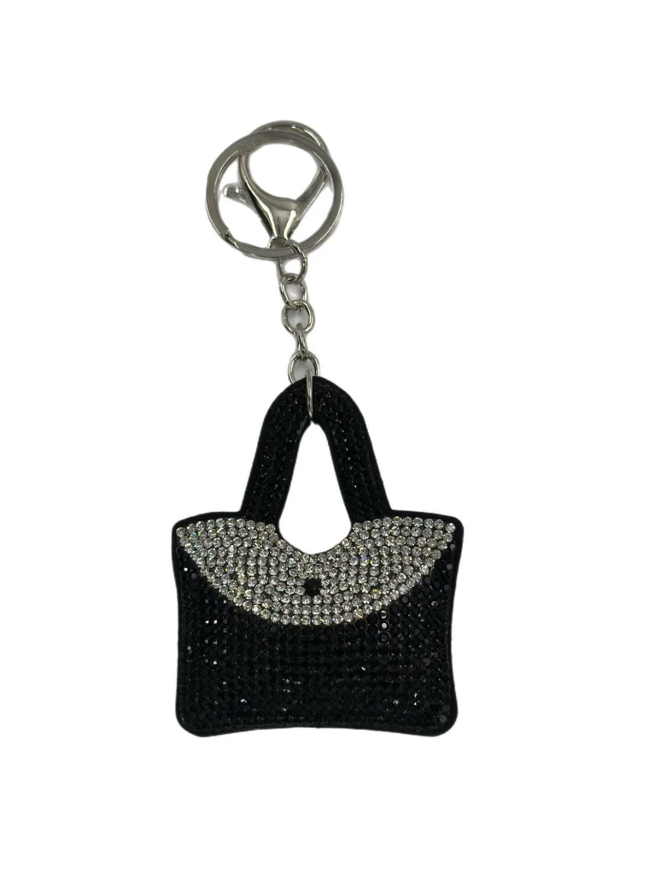 Elegant Black Rhinestone Handbag Keychain – Sparkling Purse Shaped Bag Charm