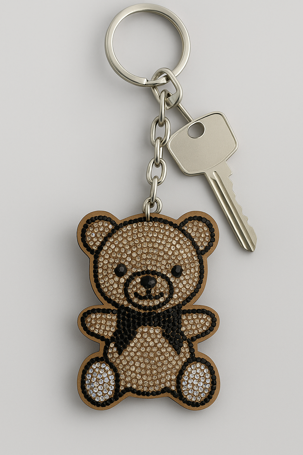 Brown Rhinestone Teddy Bear Keychain – Cute Sparkling Charm