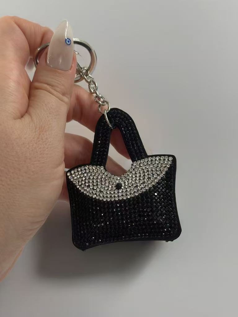 Elegant Black Rhinestone Handbag Keychain – Sparkling Purse Shaped Bag Charm