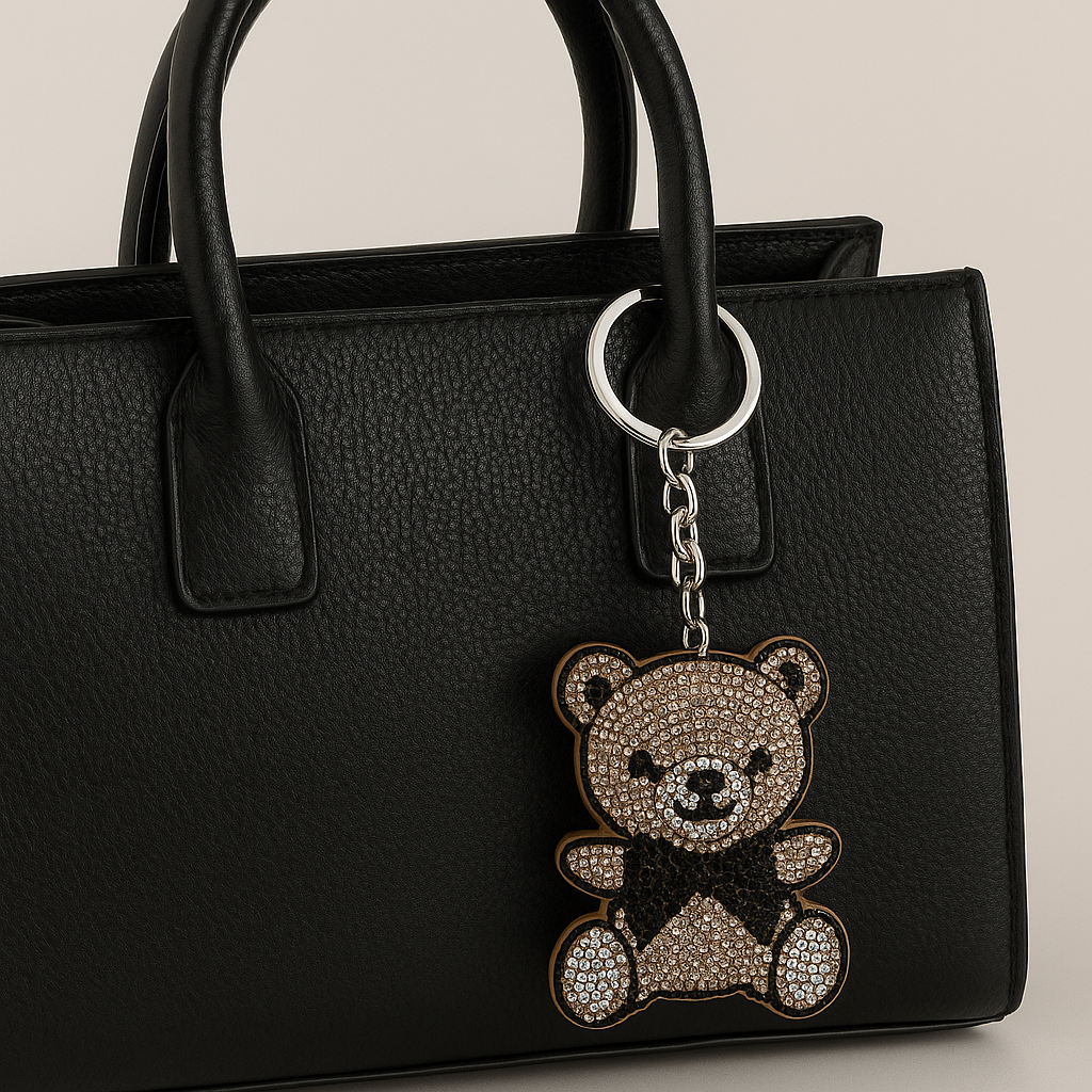 Brown Rhinestone Teddy Bear Keychain – Cute Sparkling Charm