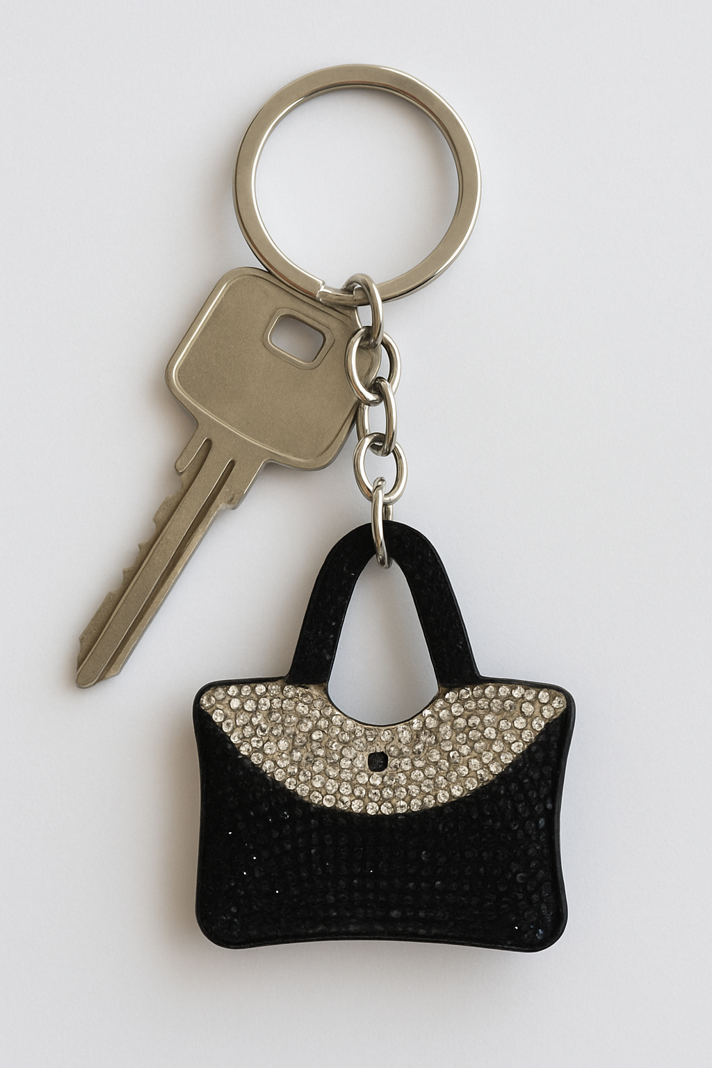 Elegant Black Rhinestone Handbag Keychain – Sparkling Purse Shaped Bag Charm