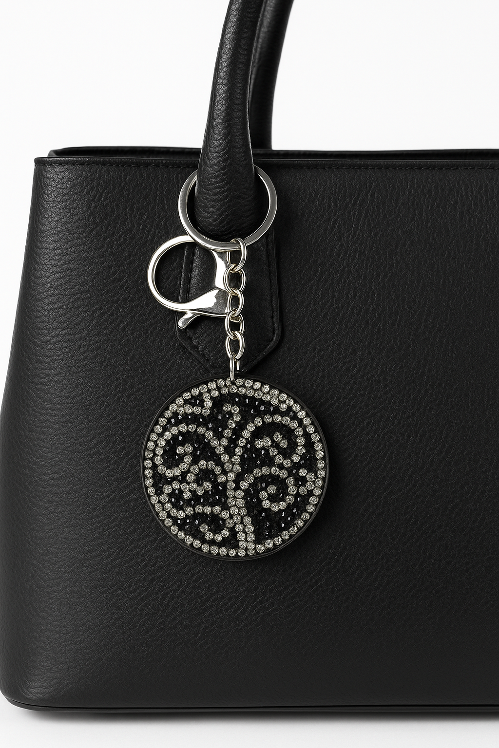 Sparkling Tree of Life Rhinestone Keychain – Black & Silver