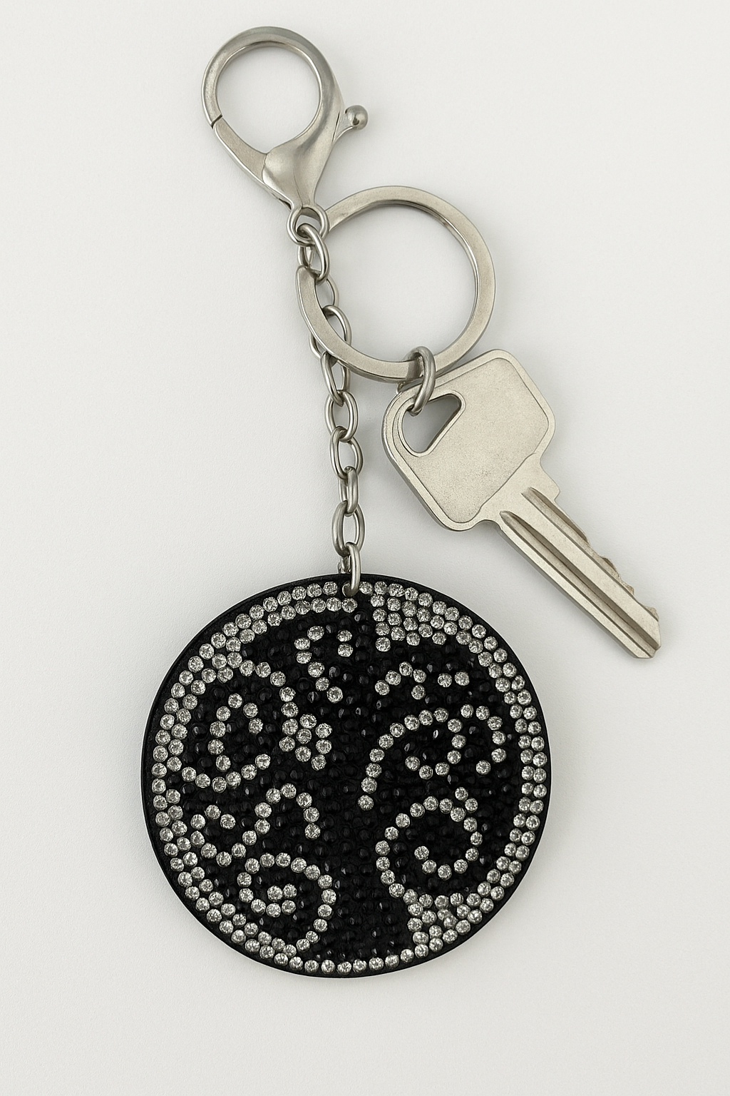 Sparkling Tree of Life Rhinestone Keychain – Black & Silver