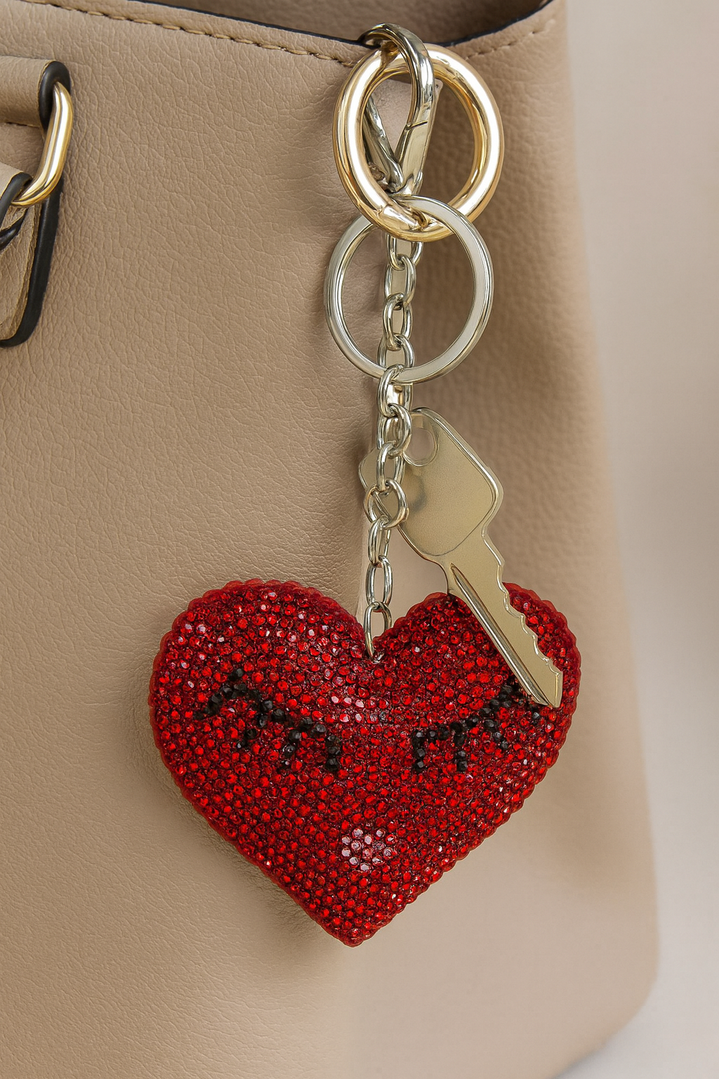 Red Rhinestone Heart Keychain with Lash Design