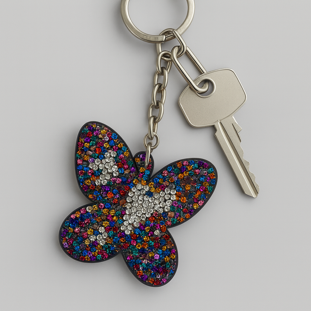 Colorful Rhinestone Butterfly Keychain – Sparkling Crystal Bag Charm