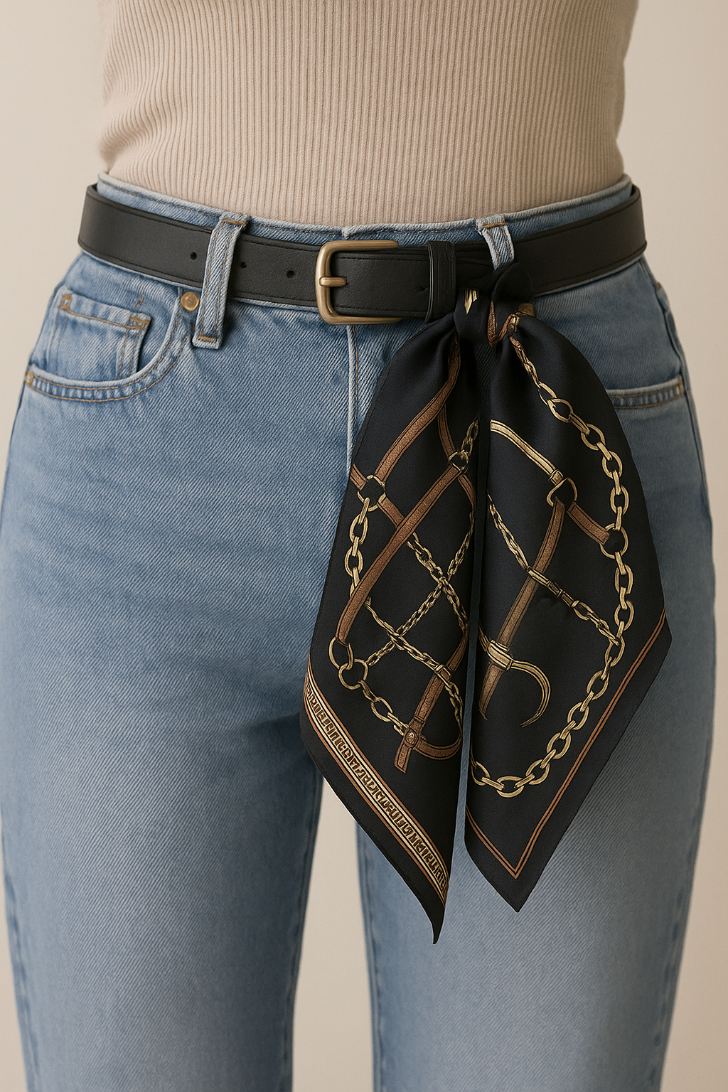 Black Equestrian Key Motif Scarf