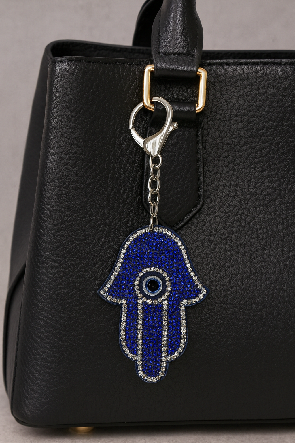 Crystal Hamsa Hand Keychain – Sparkling Blue Rhinestone Evil Eye Protection Charm & Key Ring