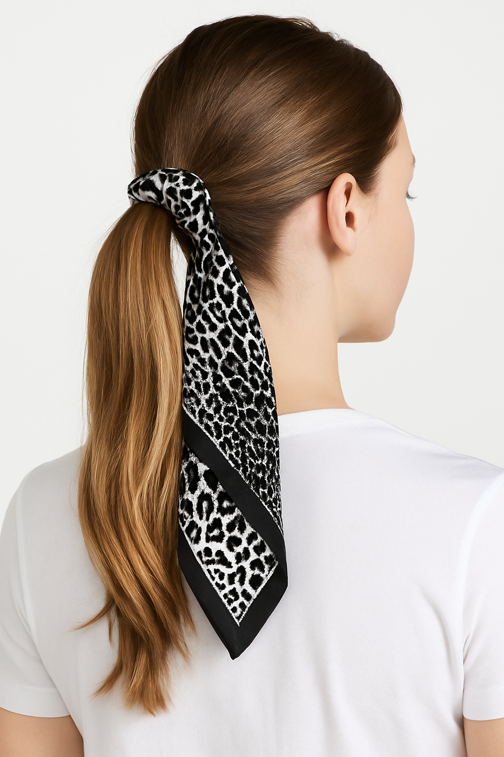 Black and White Animal Print Scarf with Bold Border
