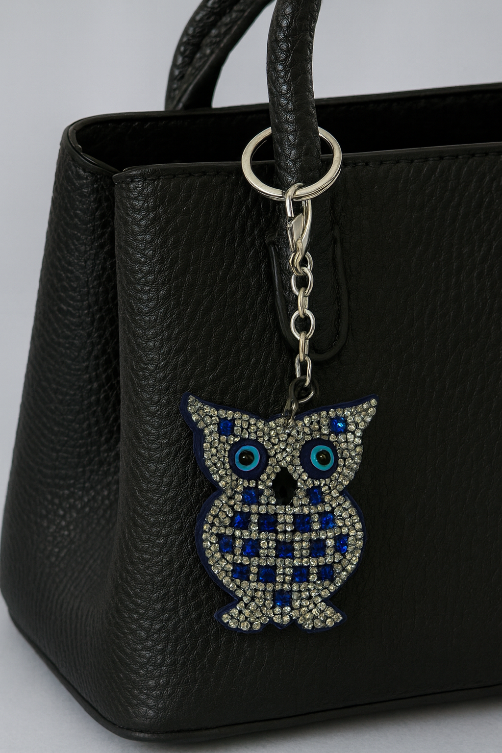 Crystal Owl Keychain – Sparkling Blue Rhinestone Wisdom Bag Charm & Key Ring