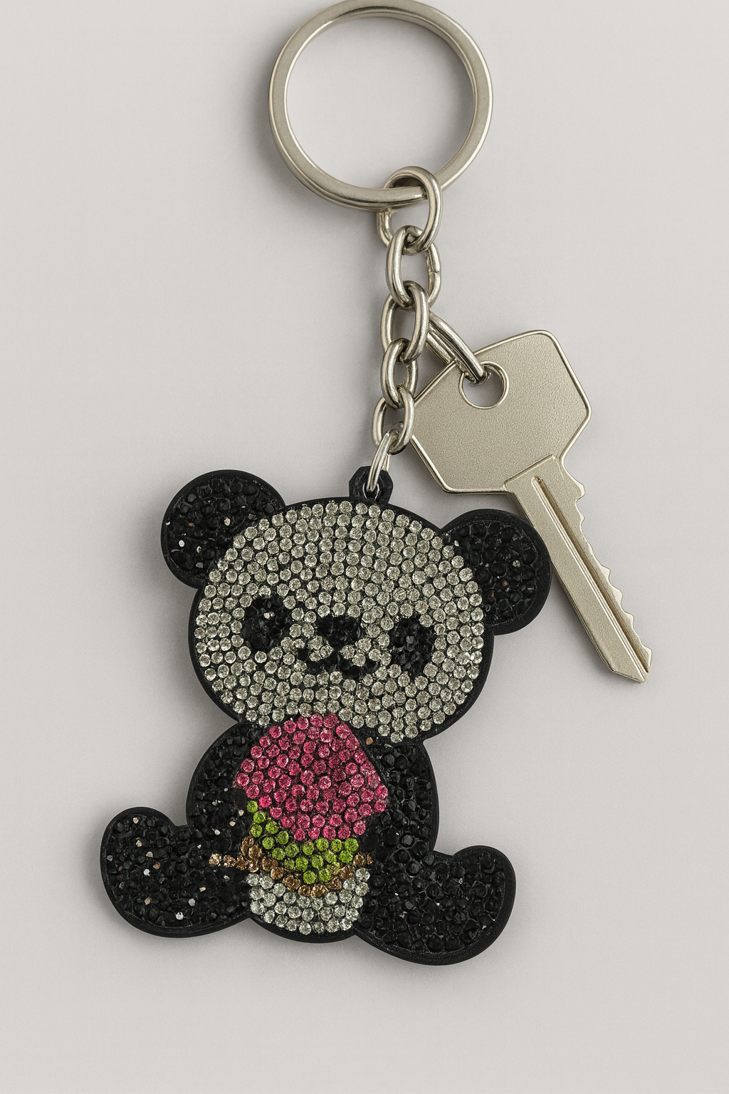 Crystal Panda Keychain with Ice Cream Design