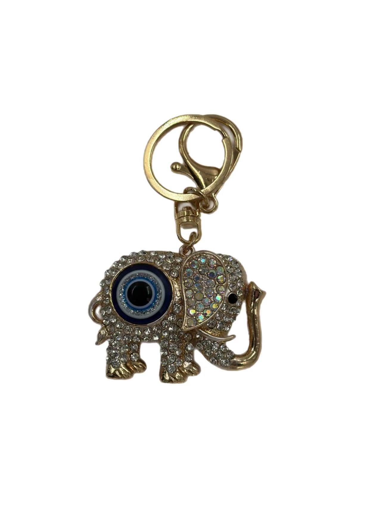 Crystal Elephant Evil Eye Keychain – Lucky Charm & Protection Amulet