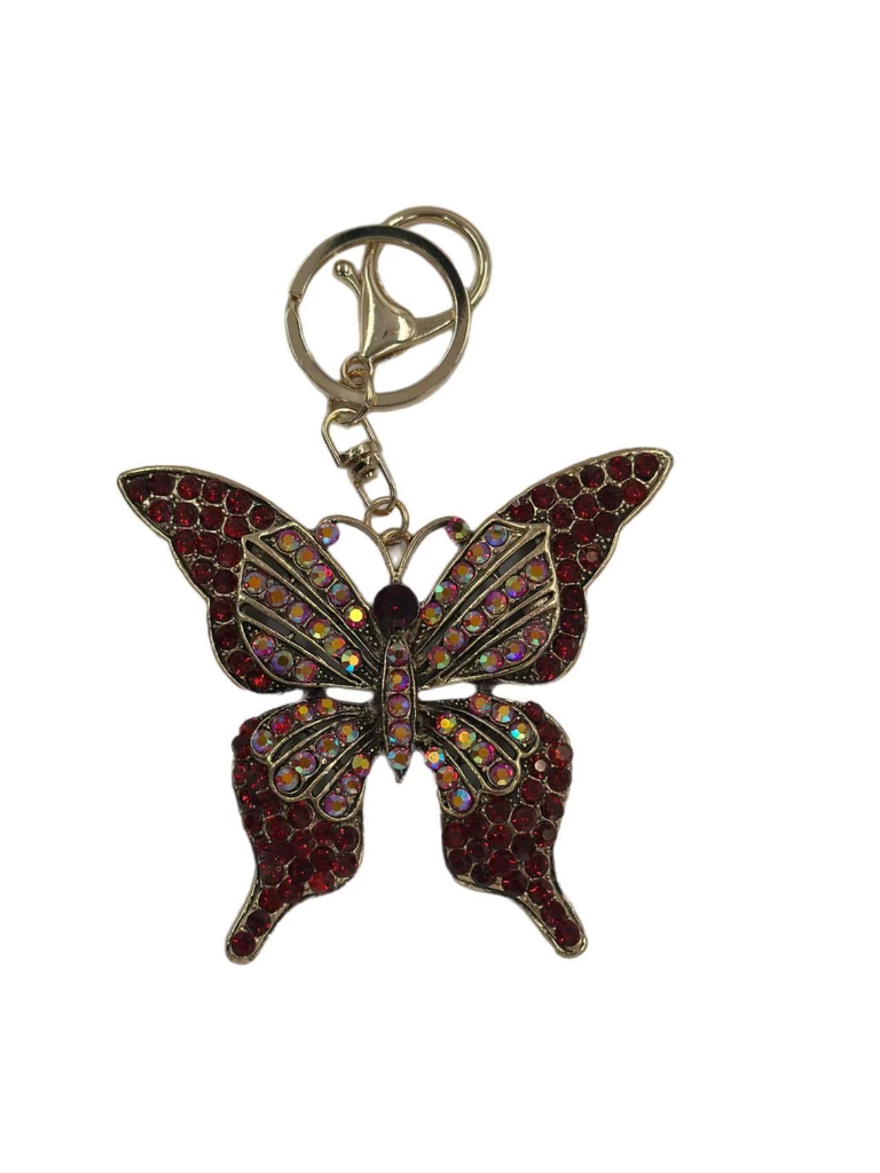 Red Crystal Butterfly Keychain – Sparkling Insect Bag Charm
