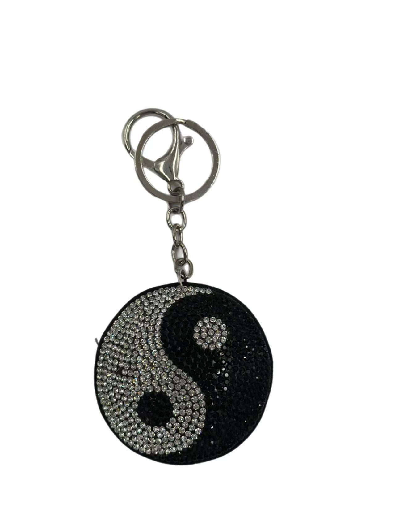 Sparkling Yin Yang Rhinestone Keychain – Black & Silver