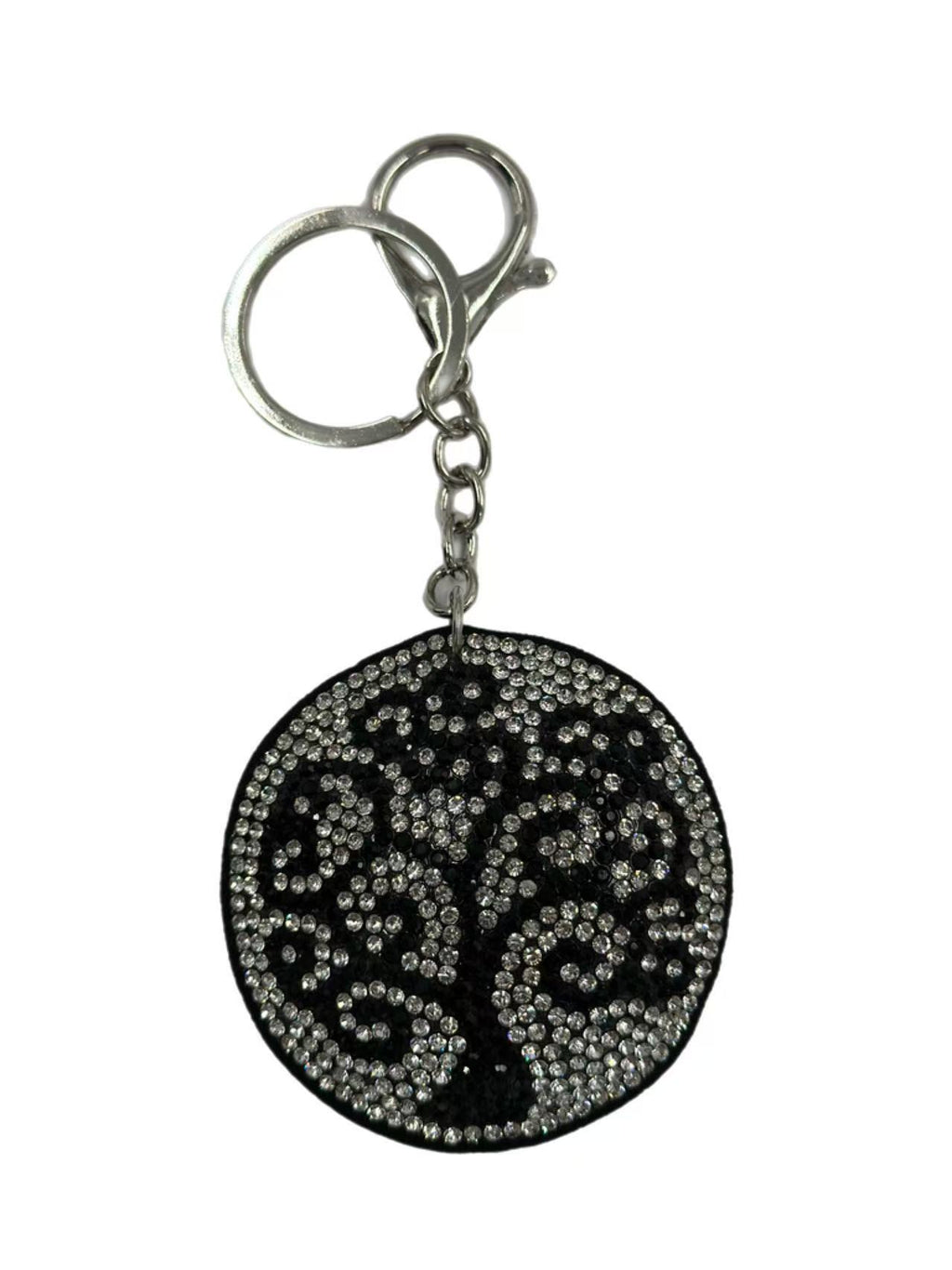 Sparkling Tree of Life Rhinestone Keychain – Black & Silver