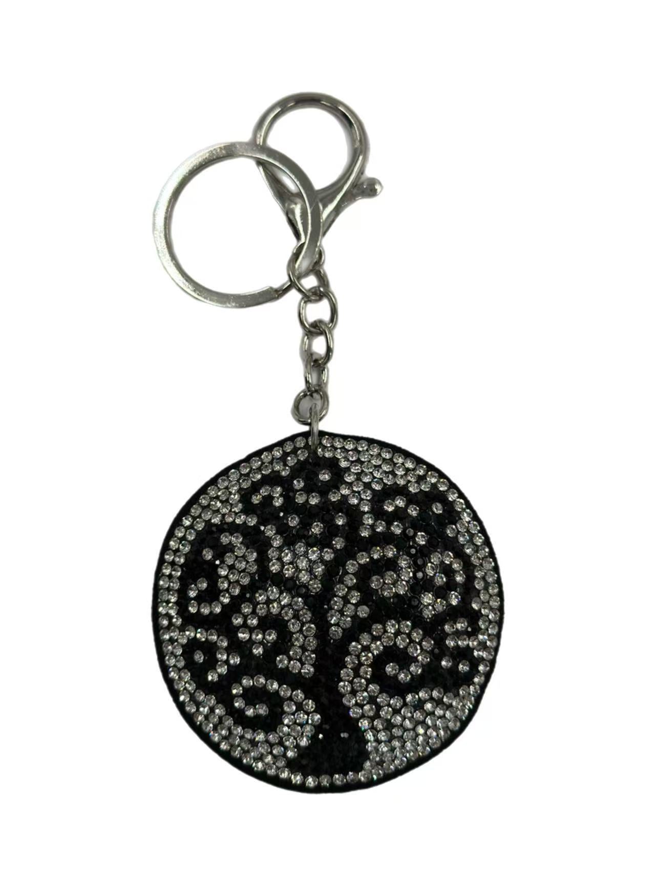 Sparkling Tree of Life Rhinestone Keychain – Black & Silver