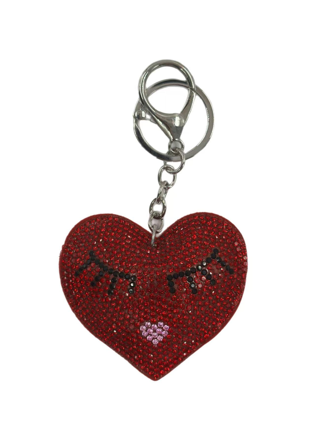 Red Rhinestone Heart Keychain with Lash Design