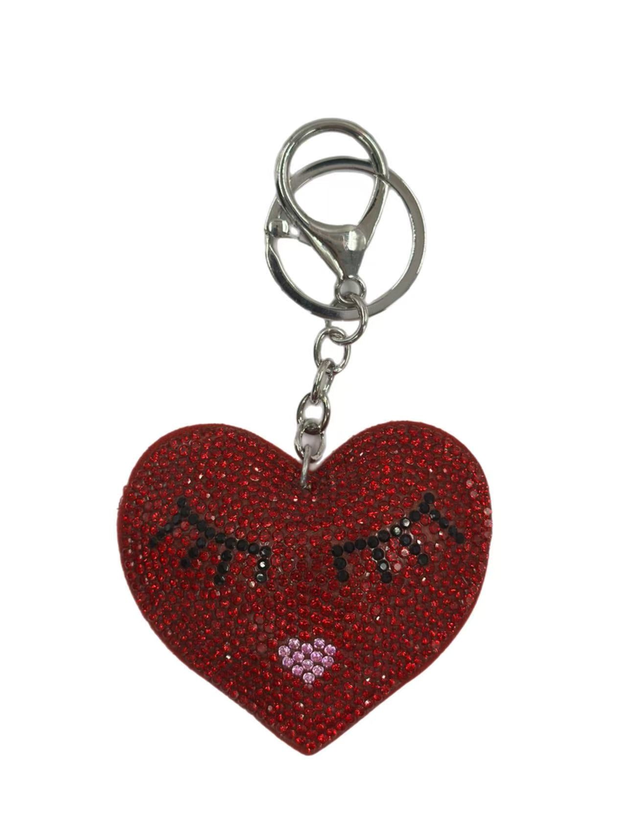 Red Rhinestone Heart Keychain with Lash Design
