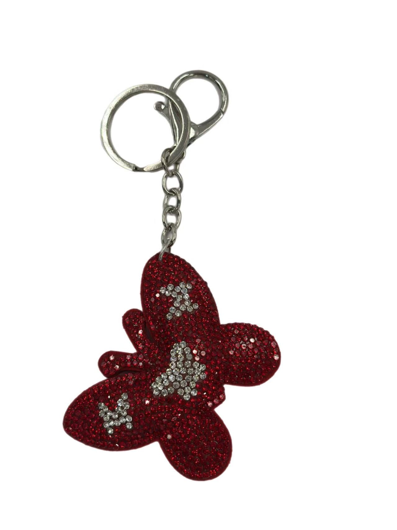 Red Butterfly Rhinestone Keychain – Sparkling Crystal Bag Charm