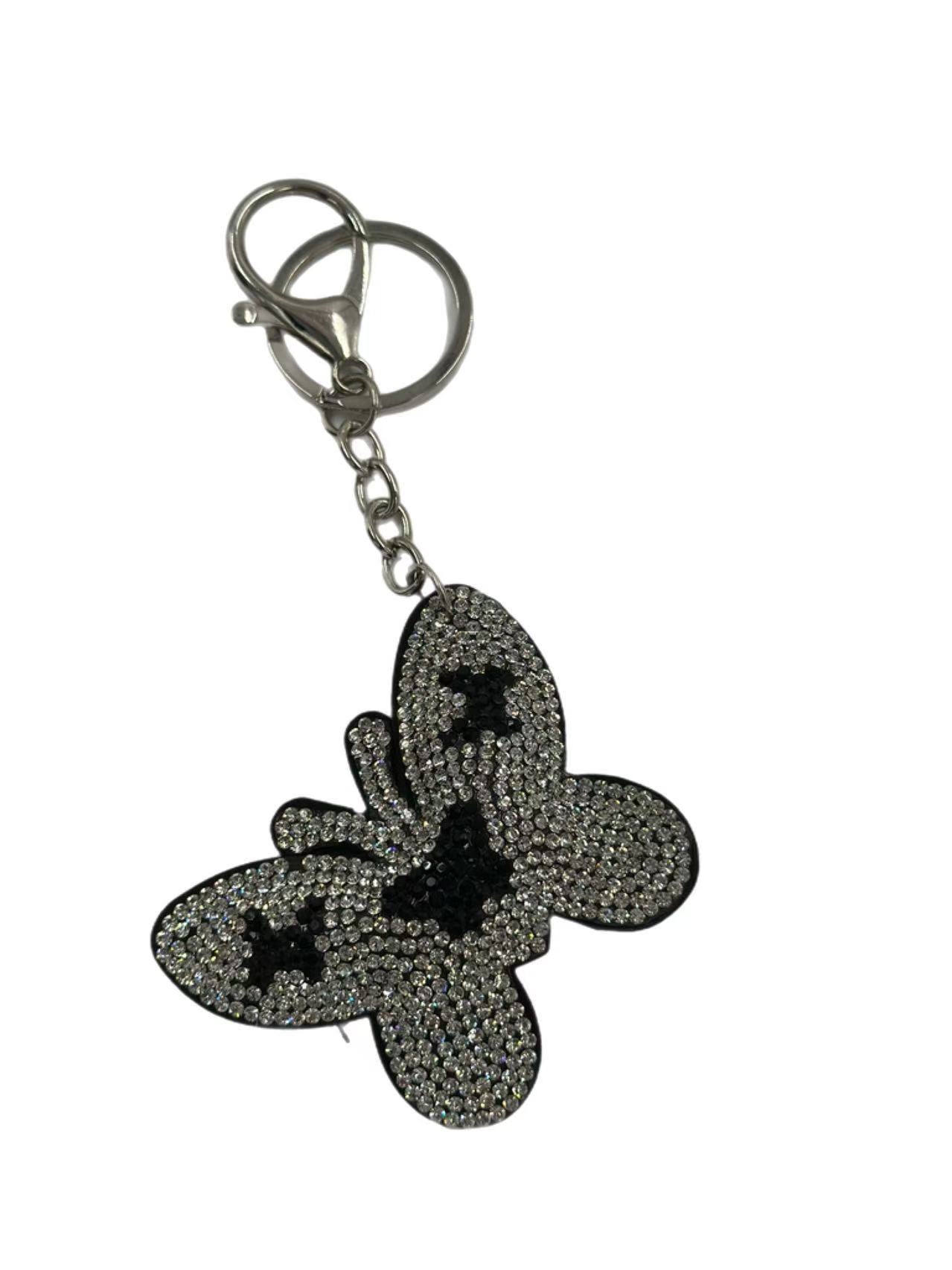 Elegant Rhinestone Butterfly Keychain – Black & Silver Crystal Design