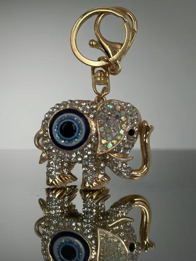 Crystal Elephant Evil Eye Keychain – Lucky Charm & Protection Amulet