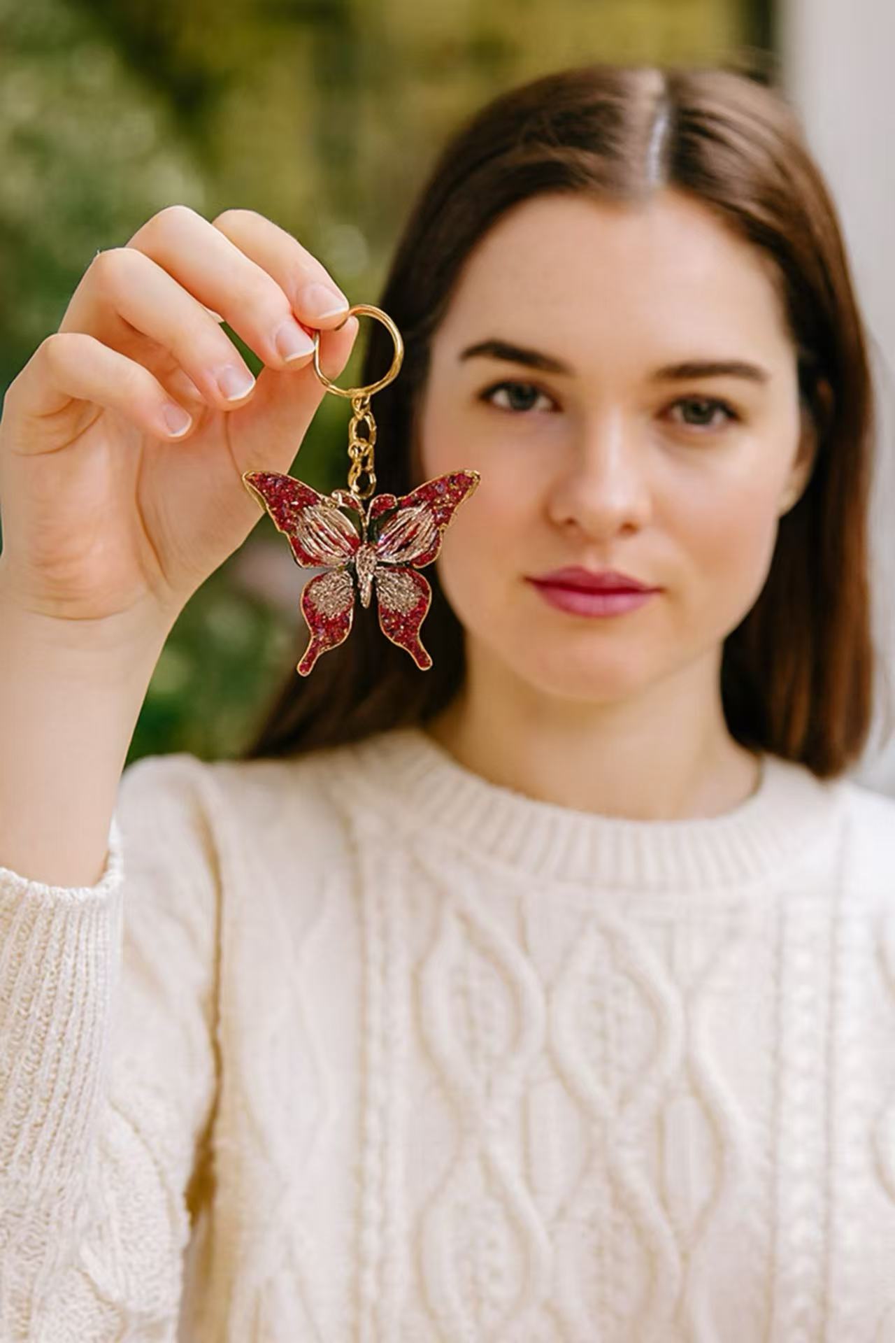 Red Crystal Butterfly Keychain – Sparkling Insect Bag Charm